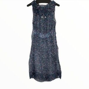 BCBGMaxazria RUNWAY Blue Print Sheer Midi Dress Designer Y2K Whimsigoth Grunge